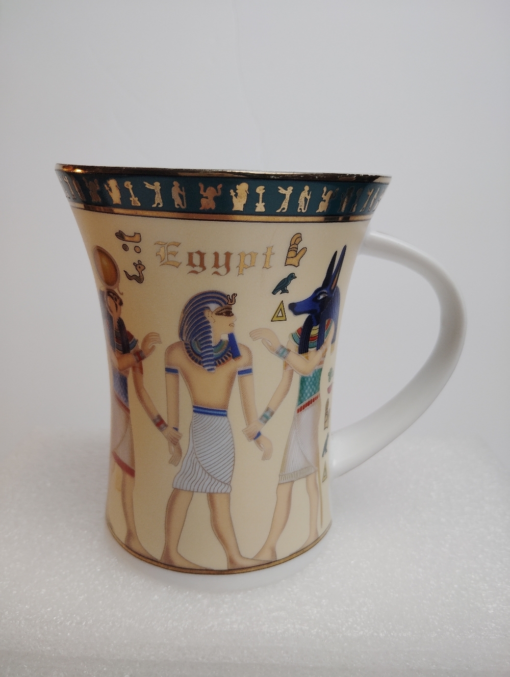 Fathi Mahmoud Egyptian Gods Porcelain Mug Gold Trim Details 12 oz.